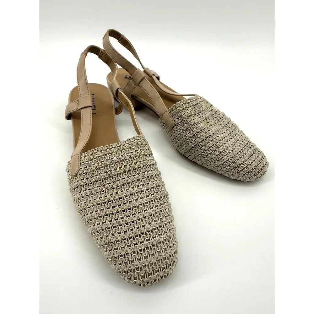 Vaneli Woven Slingback Flats Beige Raffia Cottage Coastal Grandma Shoes 7